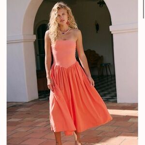 Free People Coral Strapless Dress